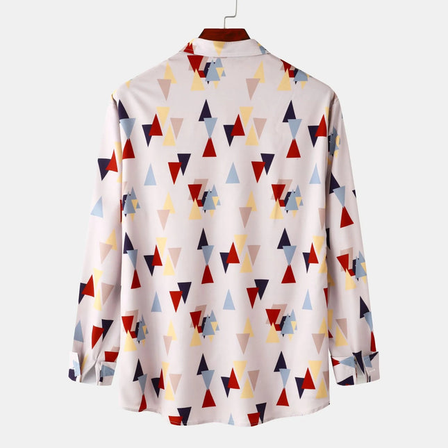 Men's Geometric Triangle Print Casual Button-Up Shirt