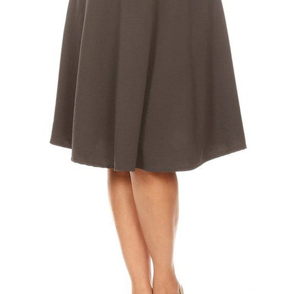 Solid high waisted A-line knee length skirt
