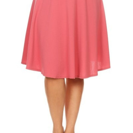 Solid high waisted A-line knee length skirt