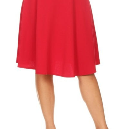 Solid high waisted A-line knee length skirt