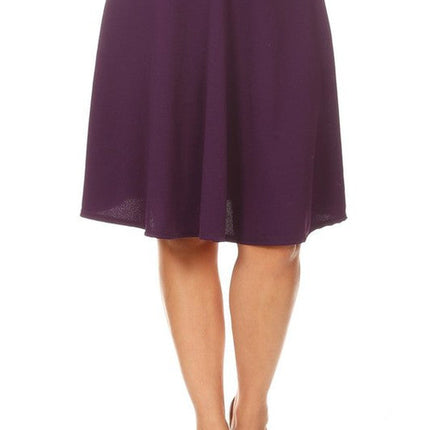 Solid high waisted A-line knee length skirt