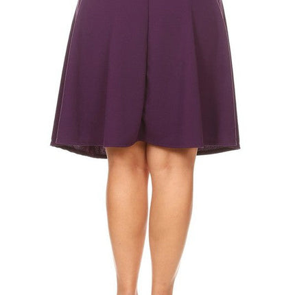Solid high waisted A-line knee length skirt