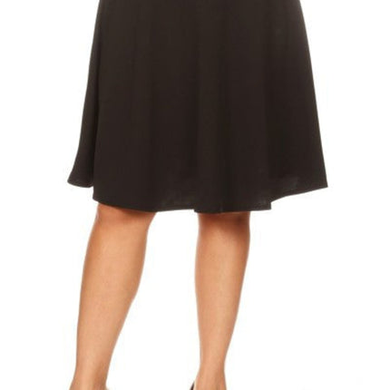 Solid high waisted A-line knee length skirt
