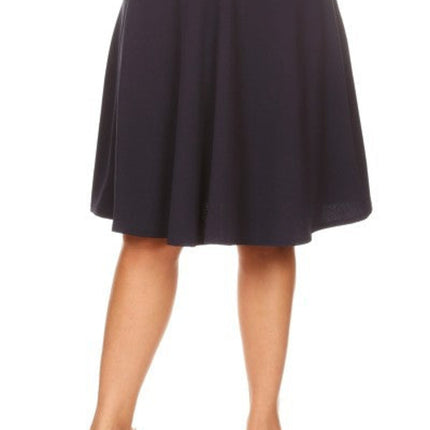 Solid high waisted A-line knee length skirt