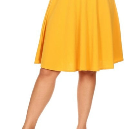 Solid high waisted A-line knee length skirt