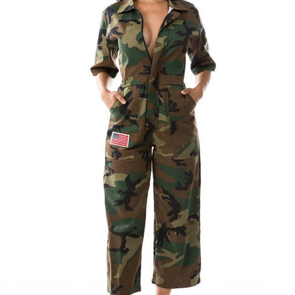 WOMEN FASHION CAMOFLAGE JUMPSUIT