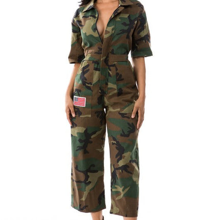 WOMEN FASHION CAMOFLAGE JUMPSUIT