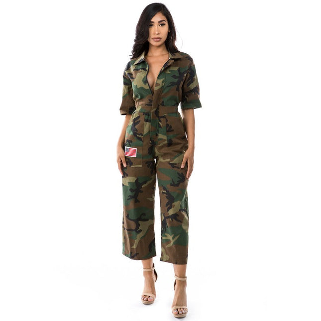 WOMEN FASHION CAMOFLAGE JUMPSUIT