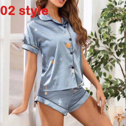 Summer Pajams Print V-Neck Stretch Lingerie Female Sleepwear