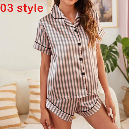 Summer Pajams Print V-Neck Stretch Lingerie Female Sleepwear