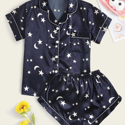 Summer Pajams Print V-Neck Stretch Lingerie Female Sleepwear