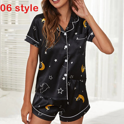 Summer Pajams Print V-Neck Stretch Lingerie Female Sleepwear