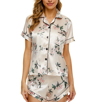 Summer Pajams Print V-Neck Stretch Lingerie Female Sleepwear