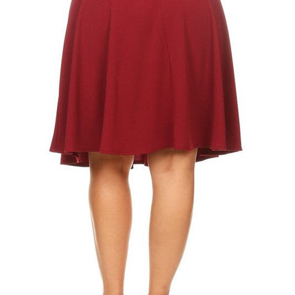 Solid high waisted A-line knee length skirt
