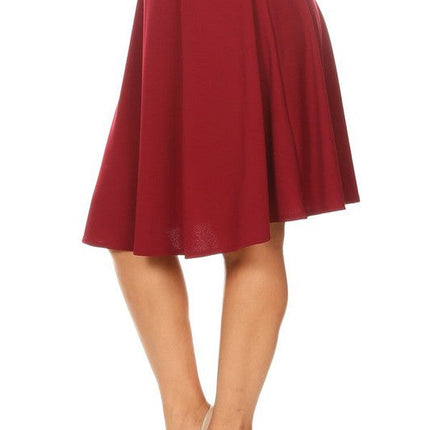 Solid high waisted A-line knee length skirt