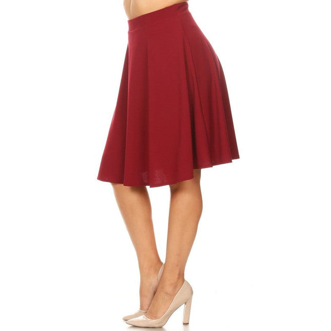 Solid high waisted A-line knee length skirt