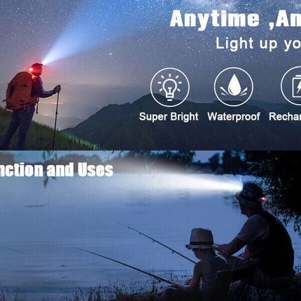 990000LM Rechargeable LED Headlamp Zoomable Torch Tactical Headlight