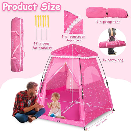 Kids Pop-Up Play Tent: 78"X66" Portable Baby Playpen Large Princess