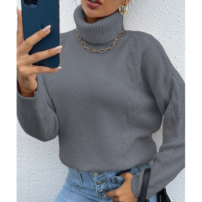 Grey Turtleneck Drop Shoulder Sweater