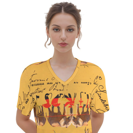 THE OLD PHOTO I All Over Print Cotton V Neck Tee Dress