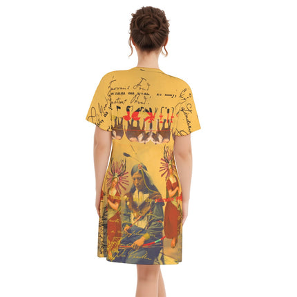 THE OLD PHOTO I All Over Print Cotton V Neck Tee Dress