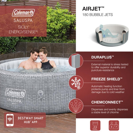 7 Person Gray Inflatable Hot Tub 180 Jets