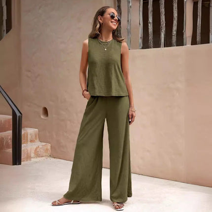 Solid Color Casual Loose Pants Sets For Women Elegant Spring Summer