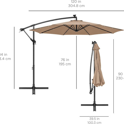 10Ft Solar LED Offset Hanging Market Patio Umbrella for Backyard,