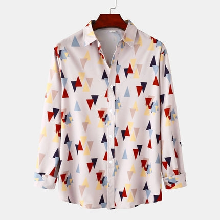 Men's Geometric Triangle Print Casual Button-Up Shirt