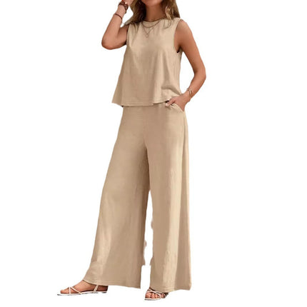 Solid Color Casual Loose Pants Sets For Women Elegant Spring Summer