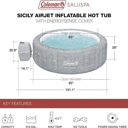 7 Person Gray Inflatable Hot Tub 180 Jets