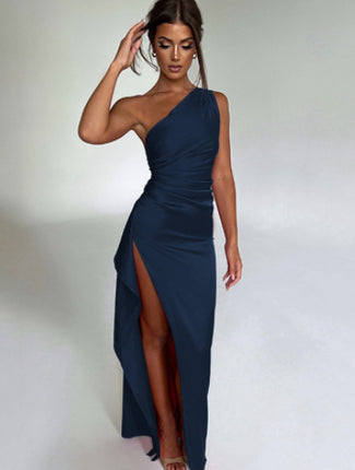 Sexy One-shoulder Backless Split Dress Summer Elegant Slim-fit  Women