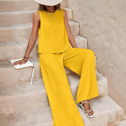 Solid Color Casual Loose Pants Sets For Women Elegant Spring Summer