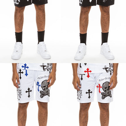 Bejewelled Chrome Skull Shorts EMS4107
