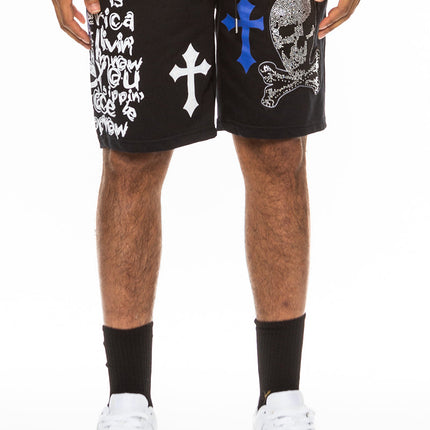 Bejewelled Chrome Skull Shorts EMS4107