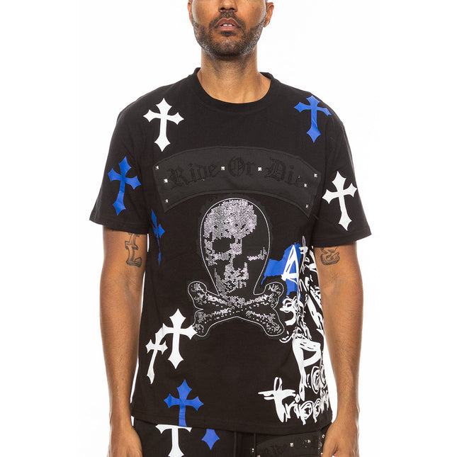 Bejewelled Chrome Skull T Shirt