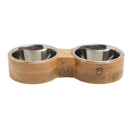 Pets Wood & Metal Feeder Double Diner