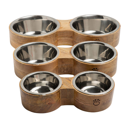 Pets Wood & Metal Feeder Double Diner