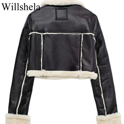 Women Fashion Solid Front Zipper Jackets Vintage Lapel Neck Long Sleeves