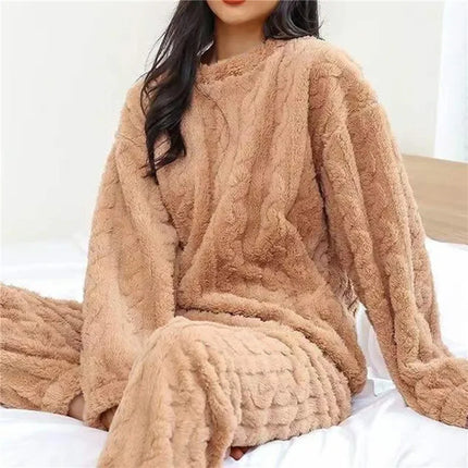 Women's pajamas set Winter Coral Velvet Homeware Fluffy O-neck - fashion