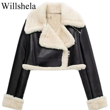 Women Fashion Solid Front Zipper Jackets Vintage Lapel Neck Long Sleeves