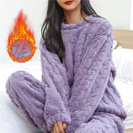 Women's pajamas set Winter Coral Velvet Homeware Fluffy O-neck - fashion