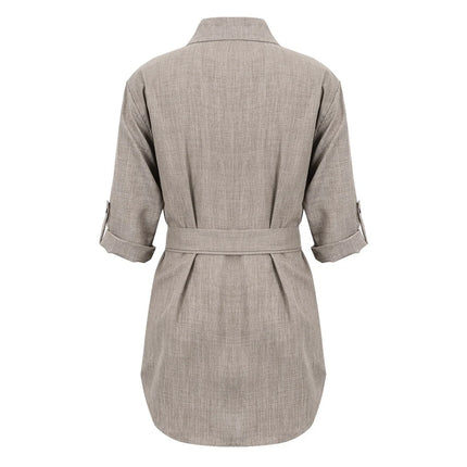 Vestido Feminiso Elegant Shirt Dress Fashion - Women