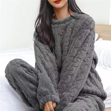 Women's pajamas set Winter Coral Velvet Homeware Fluffy O-neck - fashion