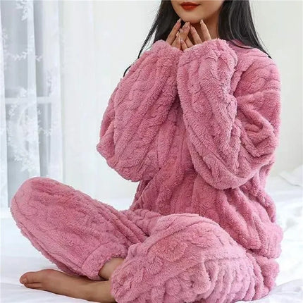 Women's pajamas set Winter Coral Velvet Homeware Fluffy O-neck - fashion