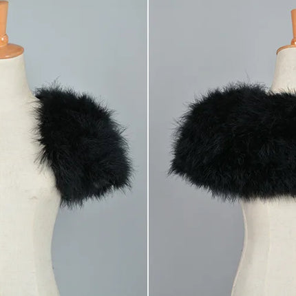 Real Fur Boleros Women Genuine Ostrich Feather Fur Shawl Shrugs Wedding Bride's Shawl S1264 - Fashion