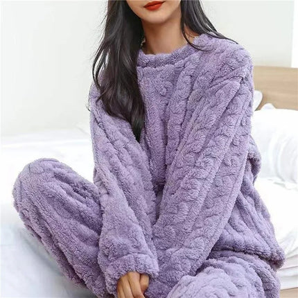 Women's pajamas set Winter Coral Velvet Homeware Fluffy O-neck - fashion