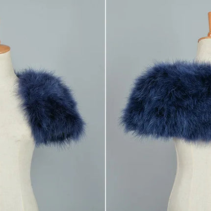 Real Fur Boleros Women Genuine Ostrich Feather Fur Shawl Shrugs Wedding Bride's Shawl S1264 - Fashion