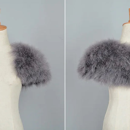 Real Fur Boleros Women Genuine Ostrich Feather Fur Shawl Shrugs Wedding Bride's Shawl S1264 - Fashion