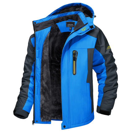 Men's Waterproof Ski Jacket Fleece Lining Warmth Parka Winter Snow Working Outdoors Hooded Coat Rain Shell Windbreaker